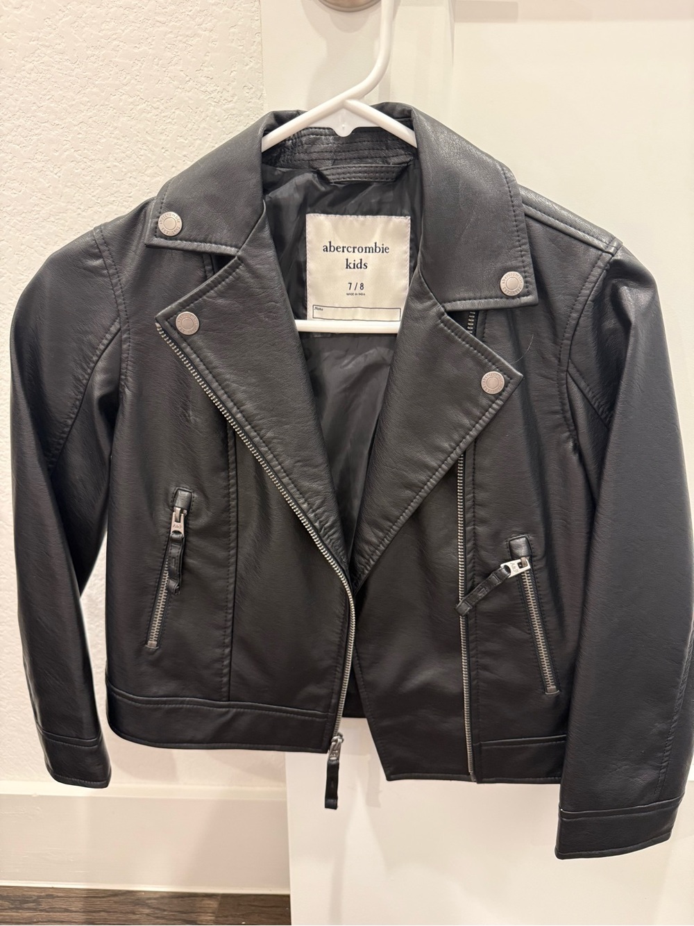 abercrombie kids Black Faux Leather Moto Jacket with Silver Hardware